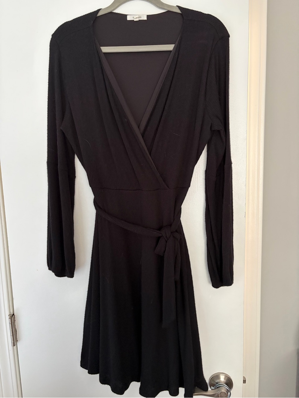 Maurices Black Ribbed Wrap Dress with Tie Waist